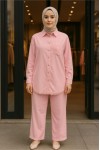 Pembe - Premium Kalite Bol Paça Pantolonlu Takım